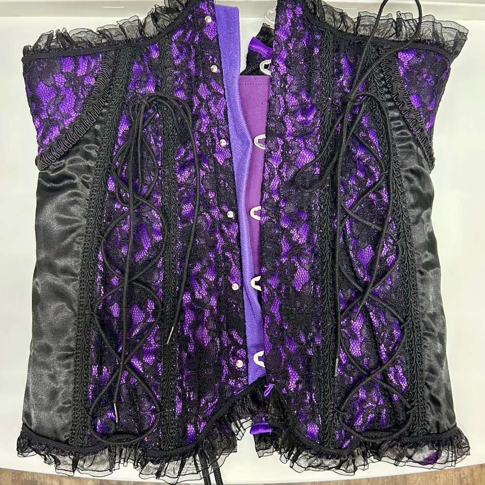 NEW Living Dead Souls Corset Top from The Red Door (Black & Purple) - Large